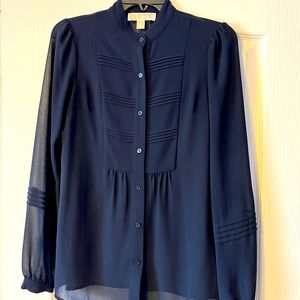Michael Kors Chiffon Long Sleeve Peasant Blouse In Navy Blue Size XS